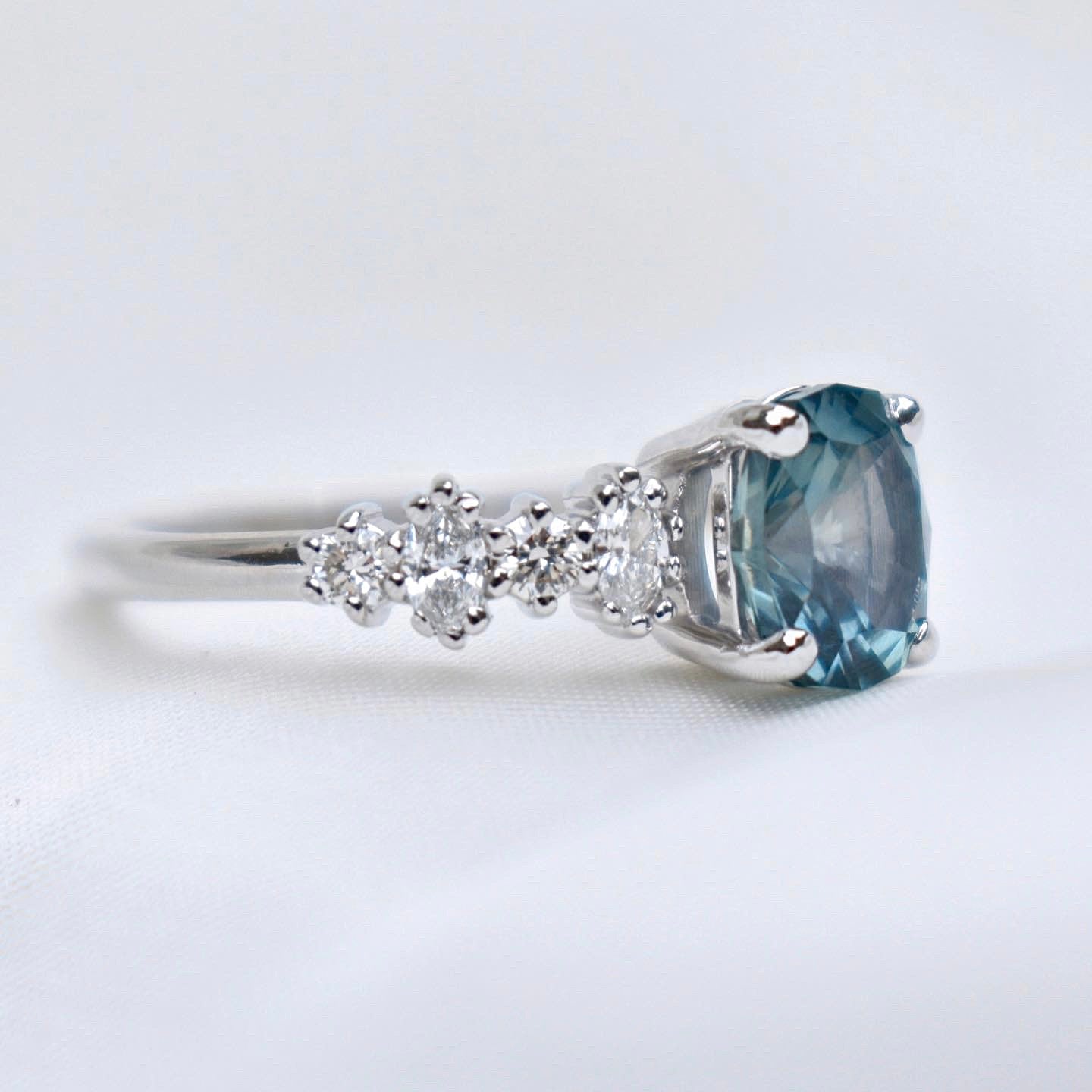 Aquamarine Radiant Unique and Lovely Micro Pave Engagement Ring
